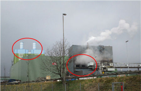 Auf dem vom Ruhrdeich aus aufgenommenen Foto ist klar zu erkennen, dass links aus den beiden Schornsteinen, wo auch die Filter angebracht sind, keine Emissionen sichtbar sind. Dagegen muss die Stahlwerkshalle voller Qualm sein, der über die Lüftungsschächte nach außen dringt. Auf dem vom Ruhrdeich aus aufgenommenen Foto ist klar zu erkennen, dass links aus den beiden Schornsteinen, wo auch die Filter angebracht sind, keine Emissionen sichtbar sind. Dagegen muss die Stahlwerkshalle voller Qualm sein, der über die Lüftungsschächte nach außen dringt.