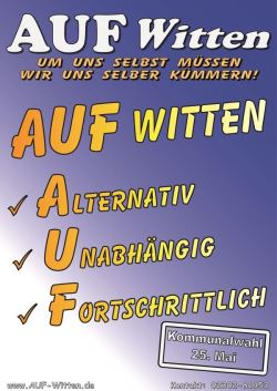 Die Wahlzeitung von AUF Witten ist keine Besonderheit, denn wir bringen durchgehend alle 3 Monate eine Zeitung heraus. Das macht sonst kein anderer und dafür steht AUF. Die Wahlzeitung von AUF Witten ist keine Besonderheit, denn wir bringen durchgehend alle 3 Monate eine Zeitung heraus. Das macht sonst kein anderer und dafür steht AUF.