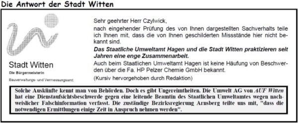 Die Antwort der Stadt Witten zu den ungewöhnlichen Todesfällen bei HP Pelzer Chemie in Witten