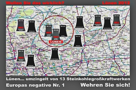 Die Grafik der BI-Kontra-Kohlekraftwerk Lünen zeigt die hohe Belastung der Region