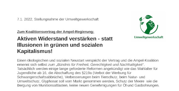 220107Umweltgewerkschaft Stellungnahme Koalitionsvertrag Seite 1