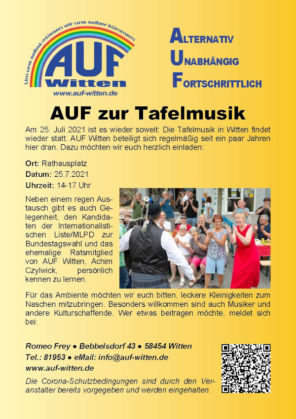 AUF zur  Tafelmusik am 25.7.2021